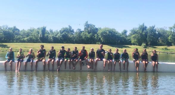 Large group hanging out on the dock at Wake Zone